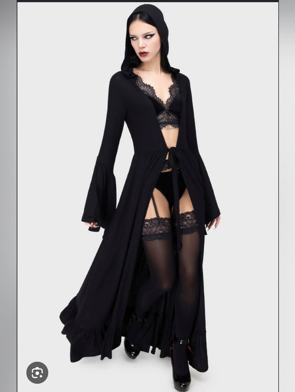 Killstar Black Duster Cardigan Women's Medium Gothic Witchy Kimono Hooded Robe